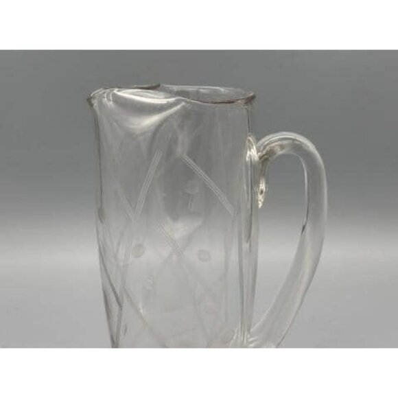 Vintage Mid Century Modern Pink Base Etched Cocktail Pitcher - Picture 7 of 8